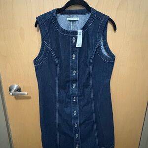 Abercrombie & Fitch Dark Blue Sleeveless Button-Front Denim Dress
